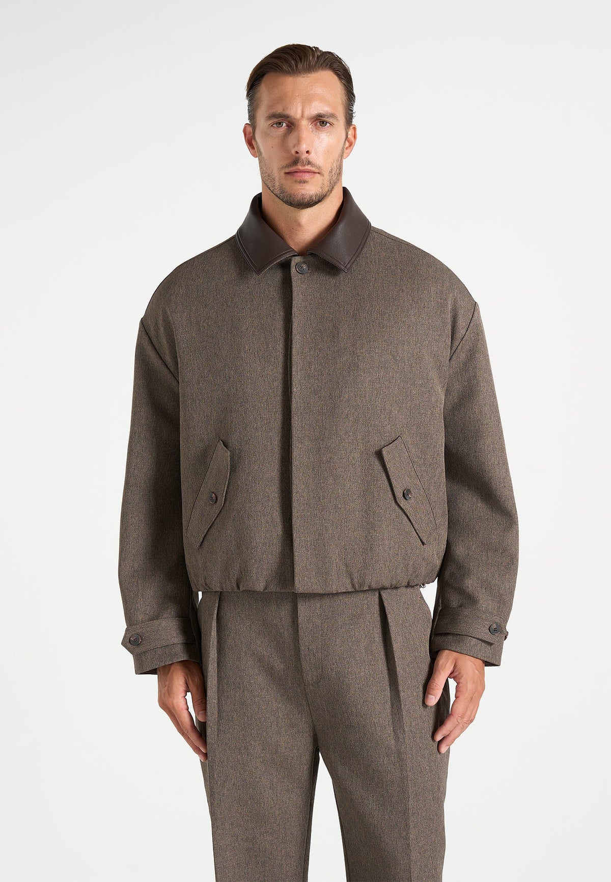 Cameron - Unisex Oversized Textured Tailored Bomber Jacket - Taupe