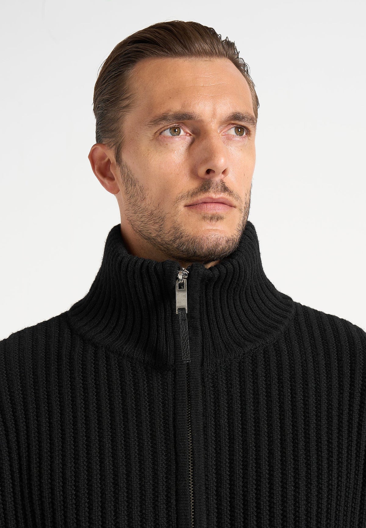 Kyle - Unisex Applique Detail Ribbed Knit Jacket - Black