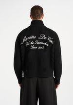 Kyle - Unisex Applique Detail Ribbed Knit Jacket - Black