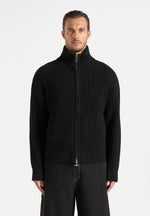 Kyle - Unisex Applique Detail Ribbed Knit Jacket - Black