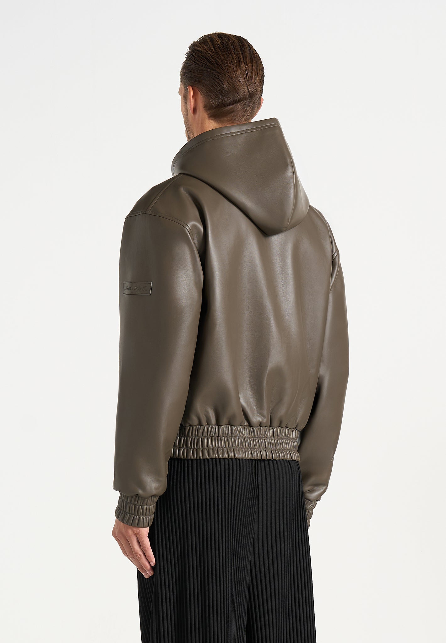 Jude - Unisex Leather Zip-Through Hooded Jacket - Olive