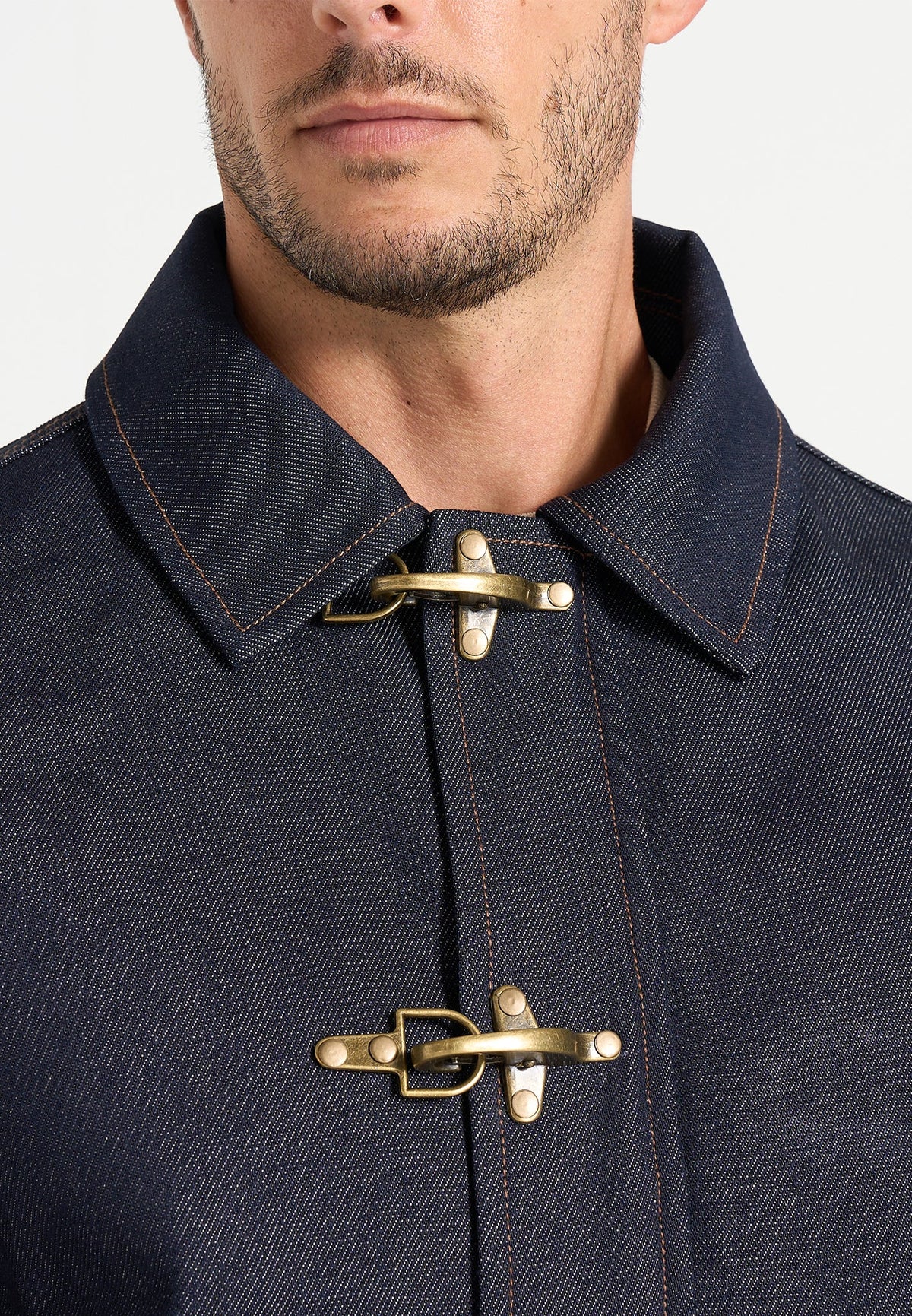 Nino - Unisex Clasp Detail Contrast Stitch Denim Jacket - Indigo