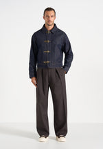 Nino - Unisex Clasp Detail Contrast Stitch Denim Jacket - Indigo