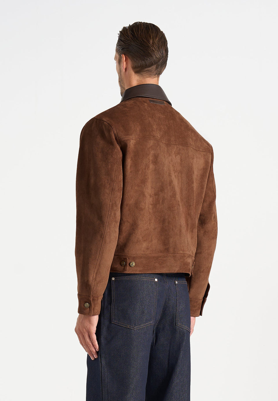 Nino - Unisex Clasp Detail Contrast Stitch Suede Jacket - Tan