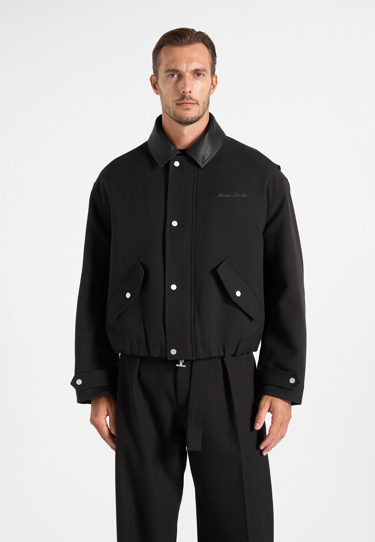 Cameron - Unisex Oversized Tailored Wool-Blend Bomber Jacket - Black