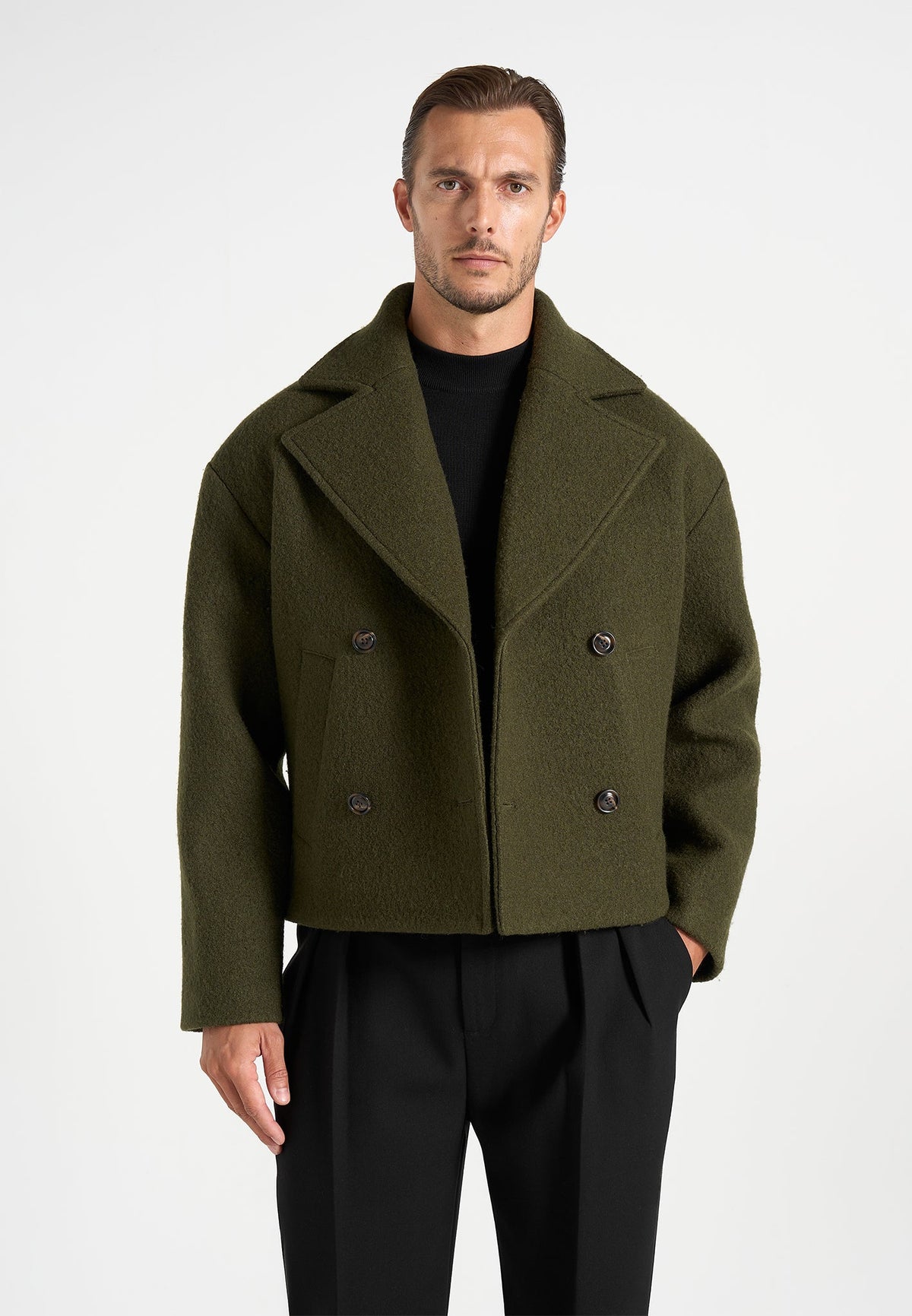 Mika - Unisex Double Breasted Wool Jacket - Olive