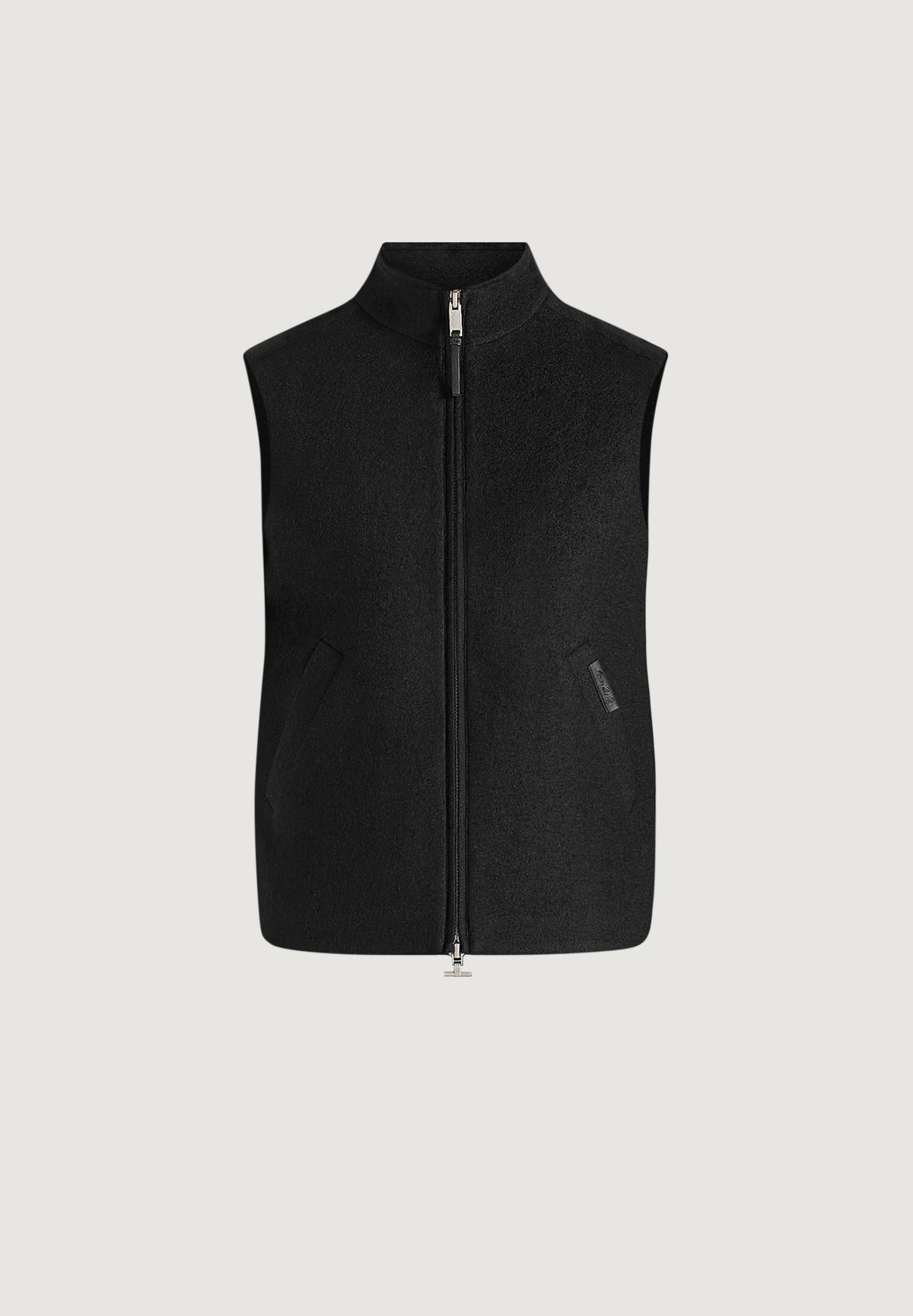 Levi - Herringbone Brushed Wool Zip Gilet - Black