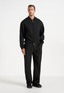 Leandro - Herringbone Brushed Wool Bomber Jacket - Black