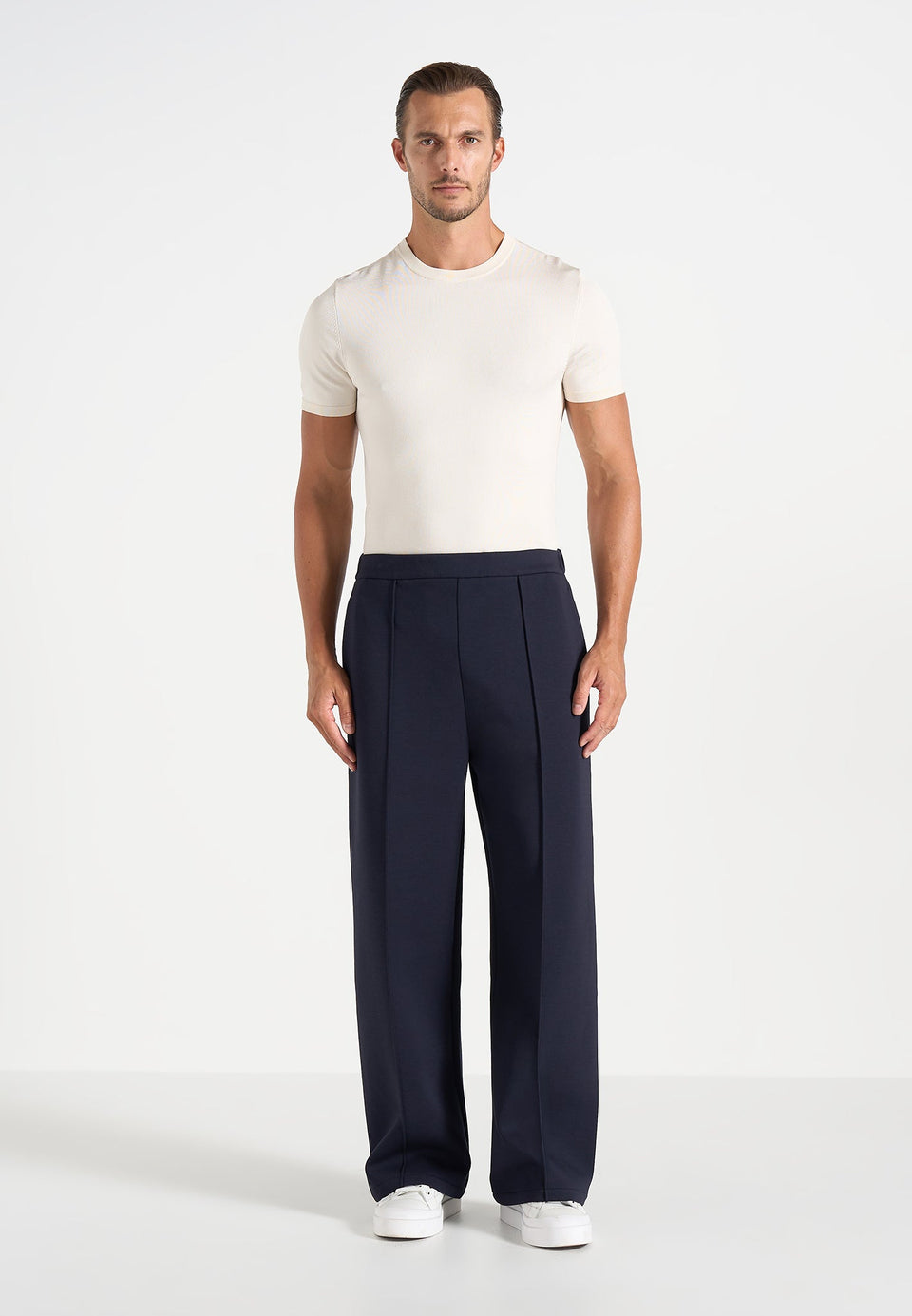 Jerome - Wide Leg Neoprene Trousers - Navy