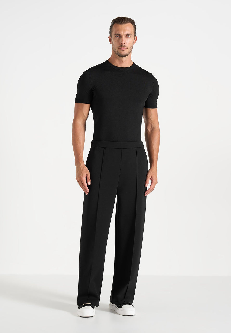 Jerome - Wide Leg Neoprene Trousers - Black