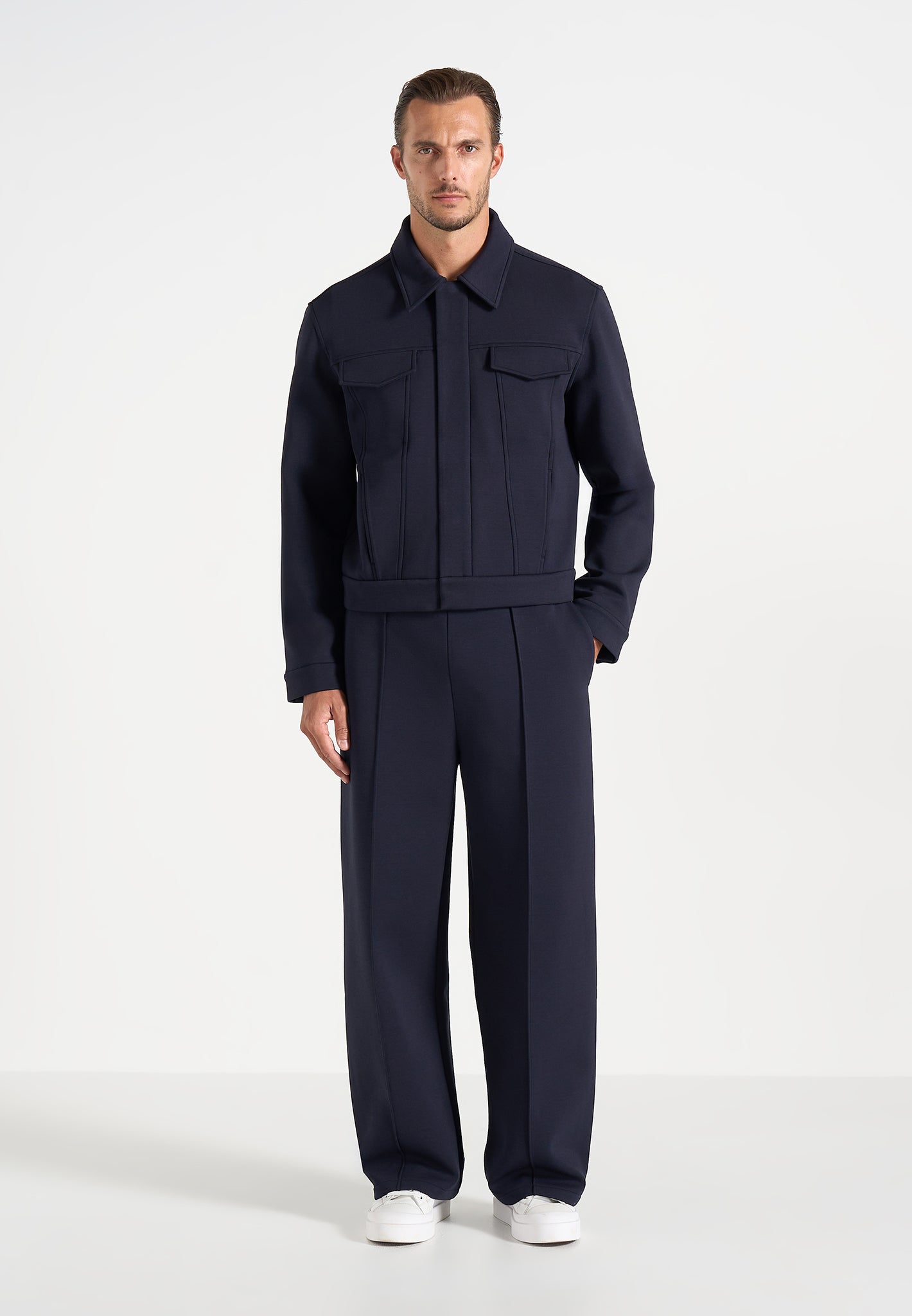 Jerome - Wide Leg Neoprene Trousers - Navy