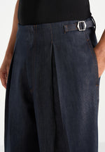 Lior - Box Pleat Wide Leg Denim Jeans - Indigo