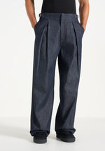 Lior - Box Pleat Wide Leg Denim Jeans - Indigo