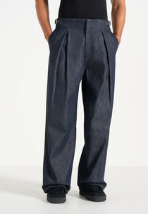 Lior - Box Pleat Wide Leg Denim Jeans - Indigo