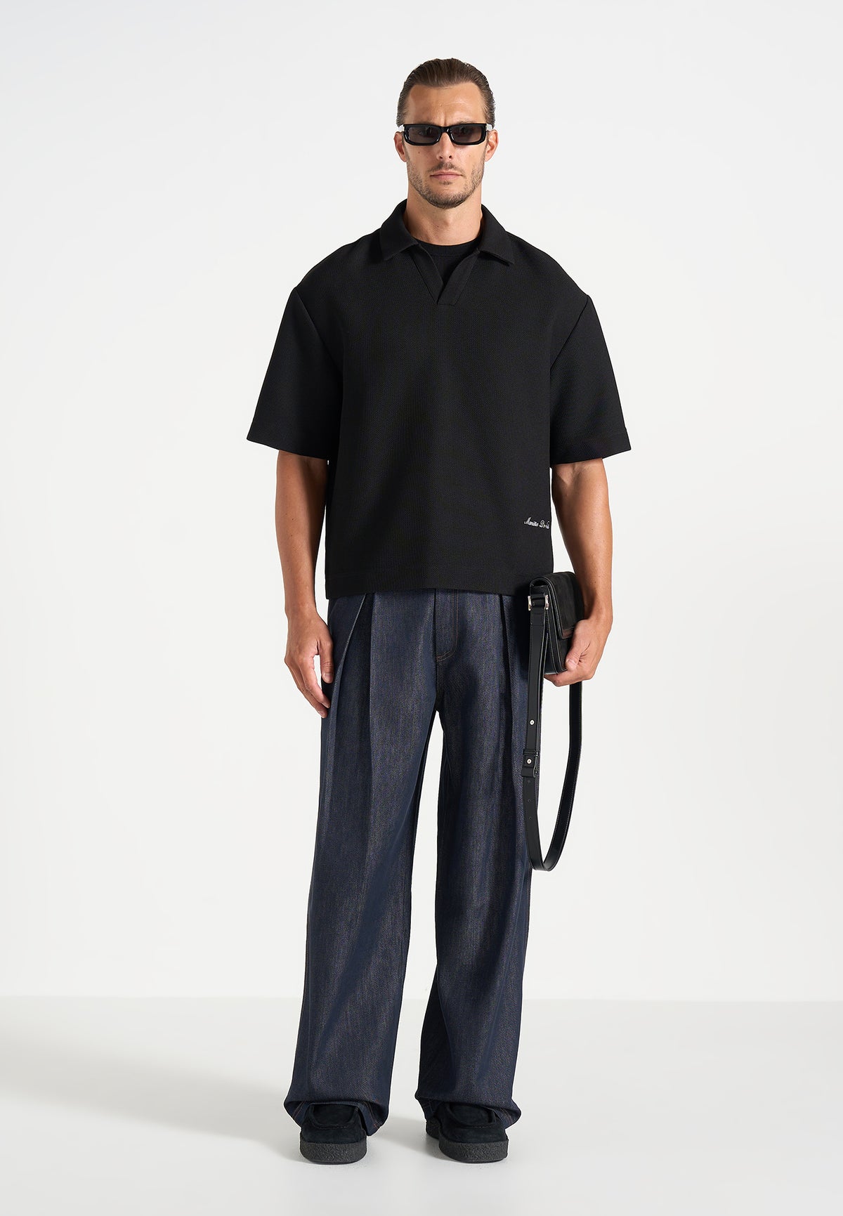 Lior - Box Pleat Wide Leg Denim Jeans - Indigo