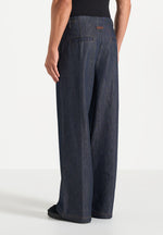 Lior - Box Pleat Wide Leg Denim Jeans - Indigo
