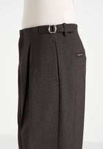 Lior - Box Pleat Hatched Wide Leg Trousers - Dark Brown