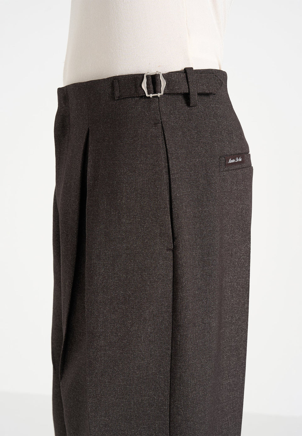Lior - Box Pleat Hatched Wide Leg Trousers - Dark Brown