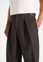 Lior - Box Pleat Hatched Wide Leg Trousers - Dark Brown