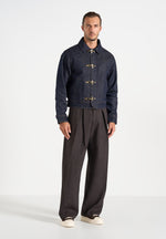 Lior - Box Pleat Hatched Wide Leg Trousers - Dark Brown