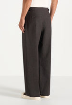 Lior - Box Pleat Hatched Wide Leg Trousers - Dark Brown