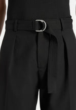 Loic - Wide Leg Tailored Trousers With Belt - Black