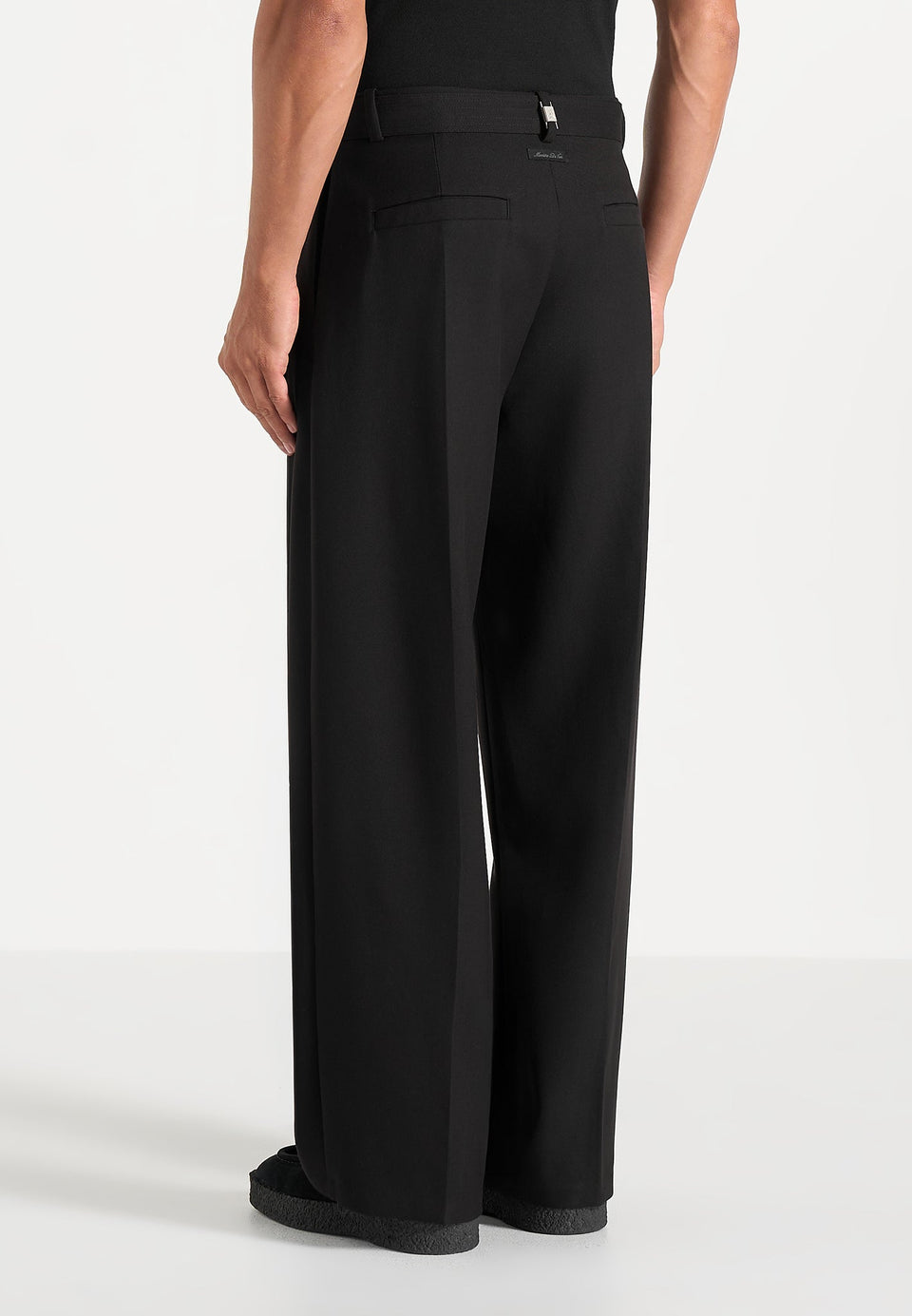 Loic - Wide Leg Tailored Trousers With Belt - Black