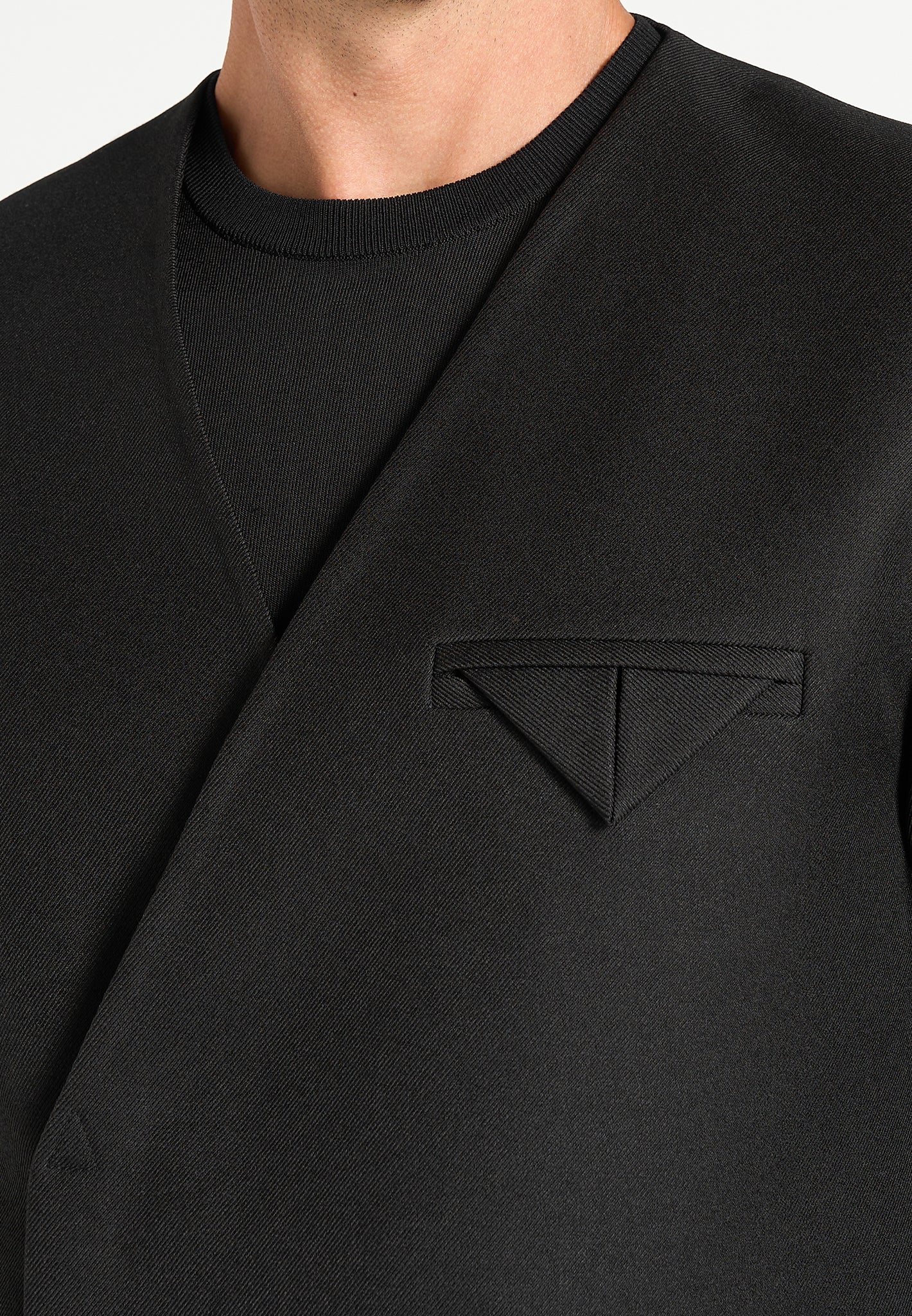 Colin - Collarless Double Breasted Minimal Blazer - Black