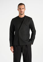 Colin - Collarless Double Breasted Minimal Blazer - Black