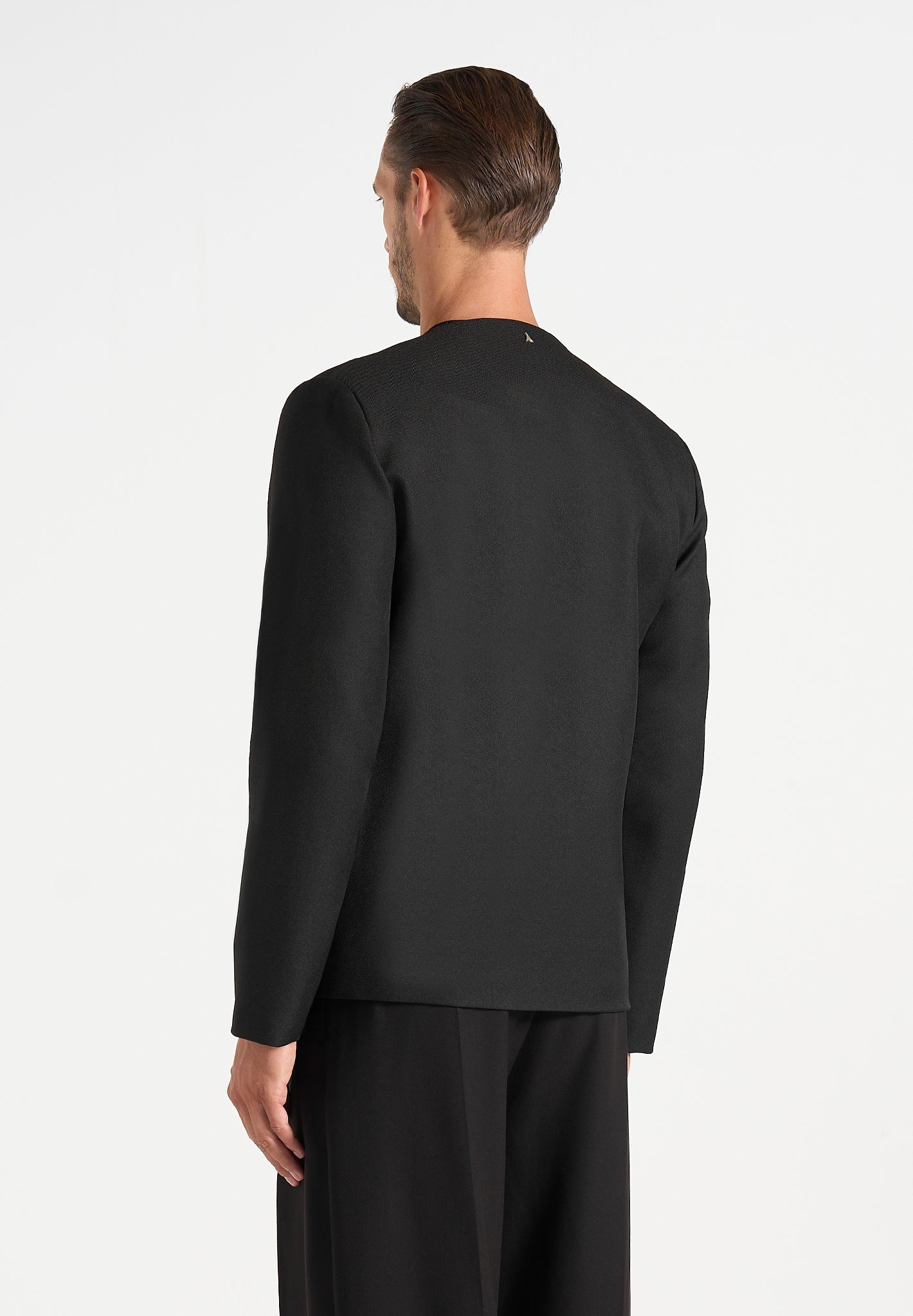 Colin - Collarless Double Breasted Minimal Blazer - Black