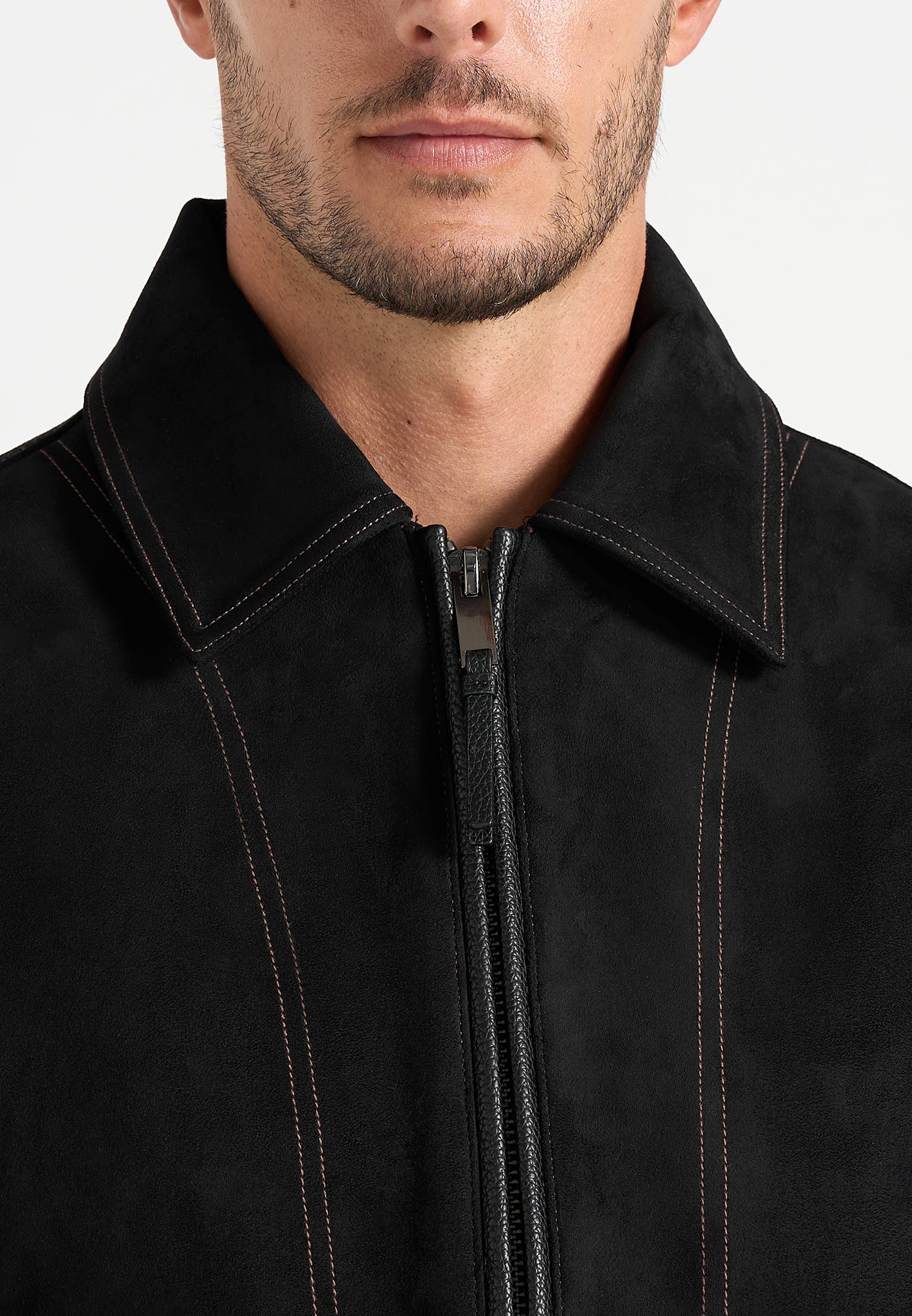 Vince - Suede Contrast Stitch Jacket - Black