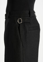 Dorian - Herringbone Brushed Wool Pleated Trousers - Black