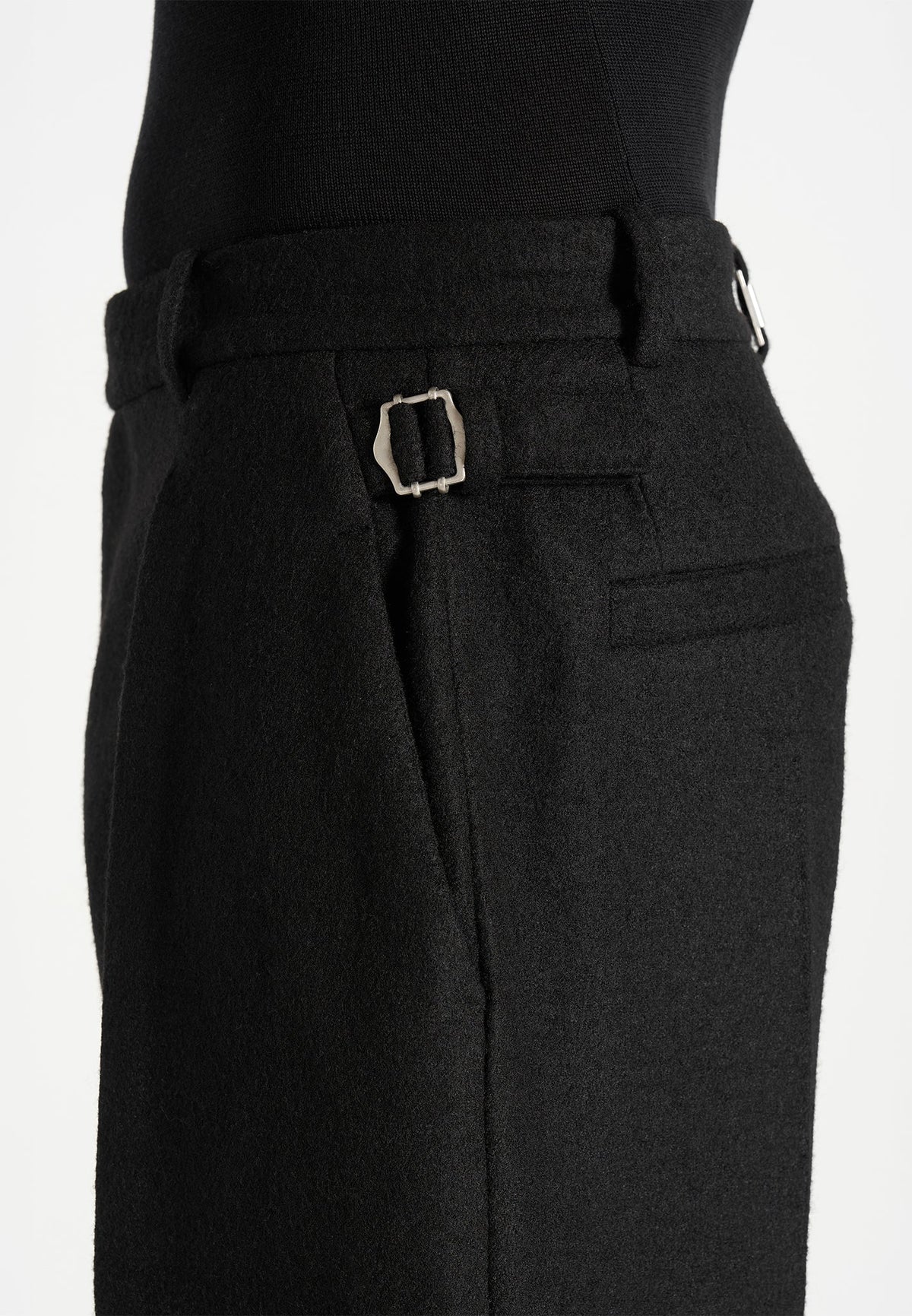 Dorian - Herringbone Brushed Wool Pleated Trousers - Black