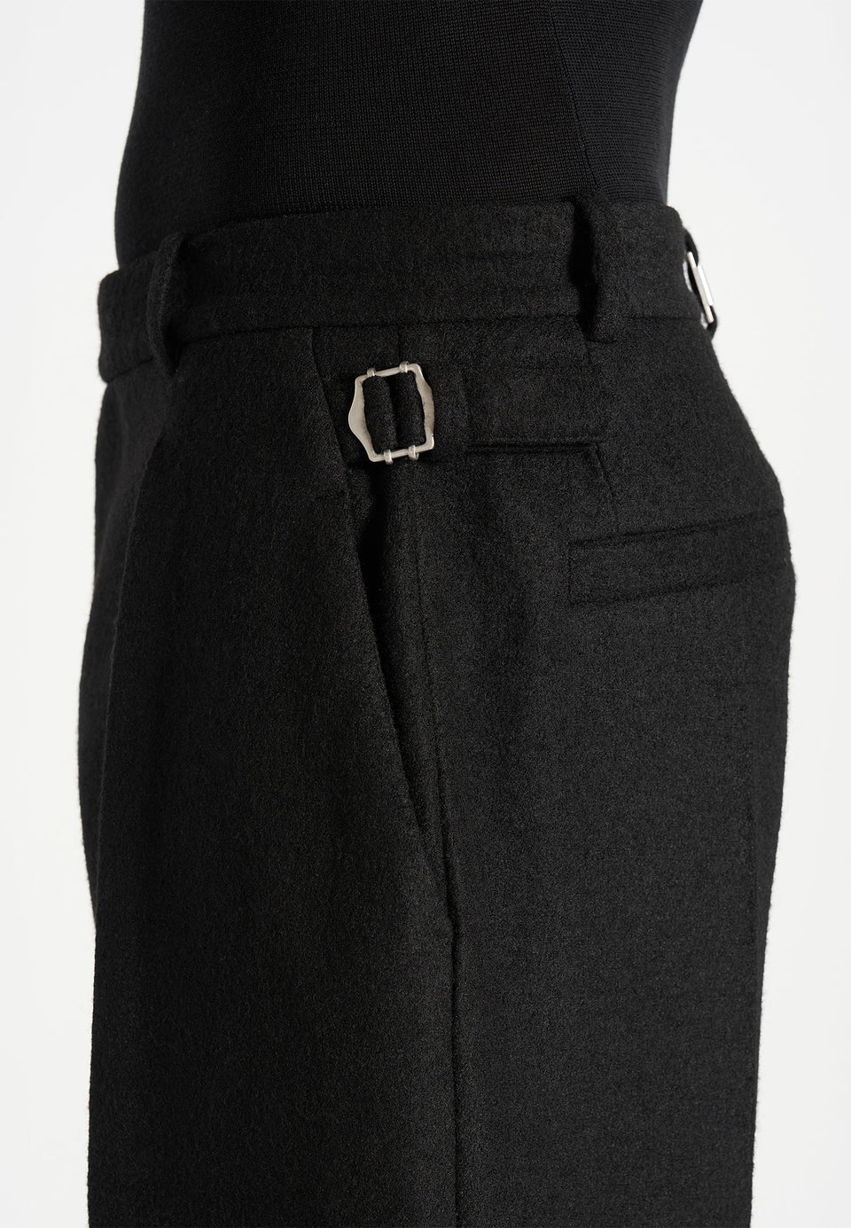 Dorian - Herringbone Brushed Wool Pleated Trousers - Black