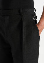 Dorian - Herringbone Brushed Wool Pleated Trousers - Black