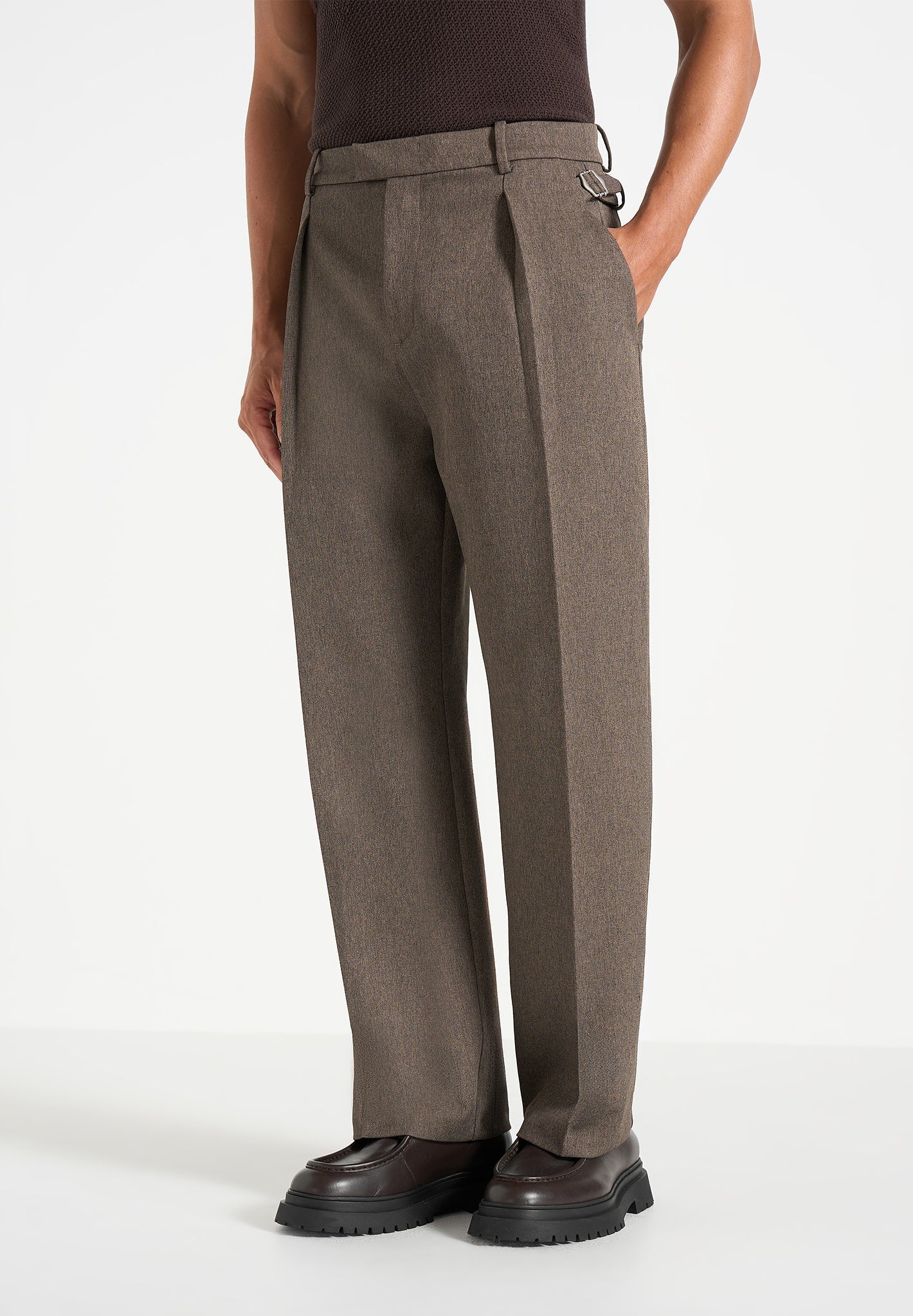 Dorian - Relaxed Fit Pleated Textured Tailored Trousers - Taupe
