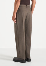 Dorian - Relaxed Fit Pleated Textured Tailored Trousers - Taupe