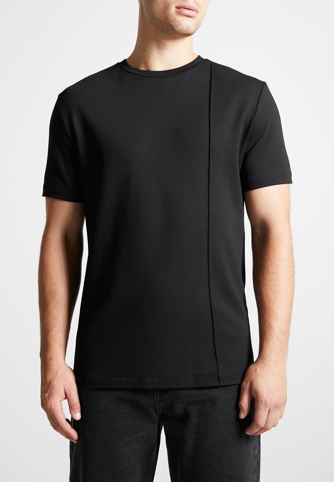 eternal-slim-fit-cotton-t-shirt-with-pleat-black