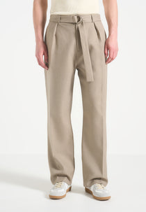 Louis - Relaxed Fit Belted Tailored Trousers - Beige
