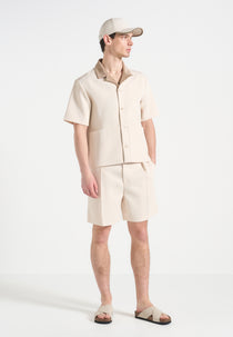 Joel - Twill Shirt with Suede Revere Collar  - Cream