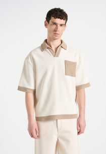 Brice - Boxy Polo Shirt with Crochet Detail - Cream