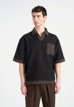 boxy-polo-shirt-with-crochet-detail-black