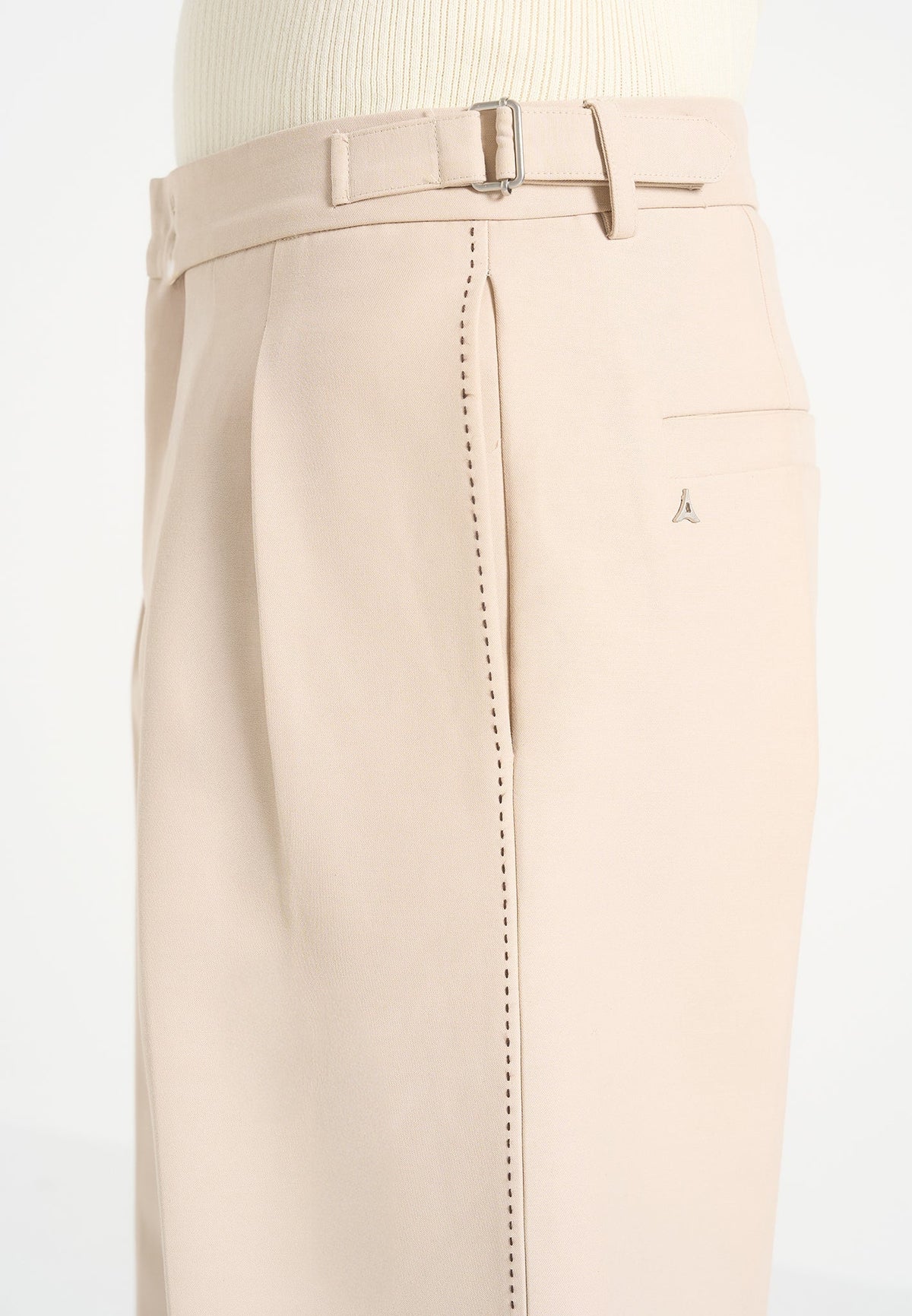 Nolan - Twin Pleat Chino Trousers with Stitch Detail - Beige