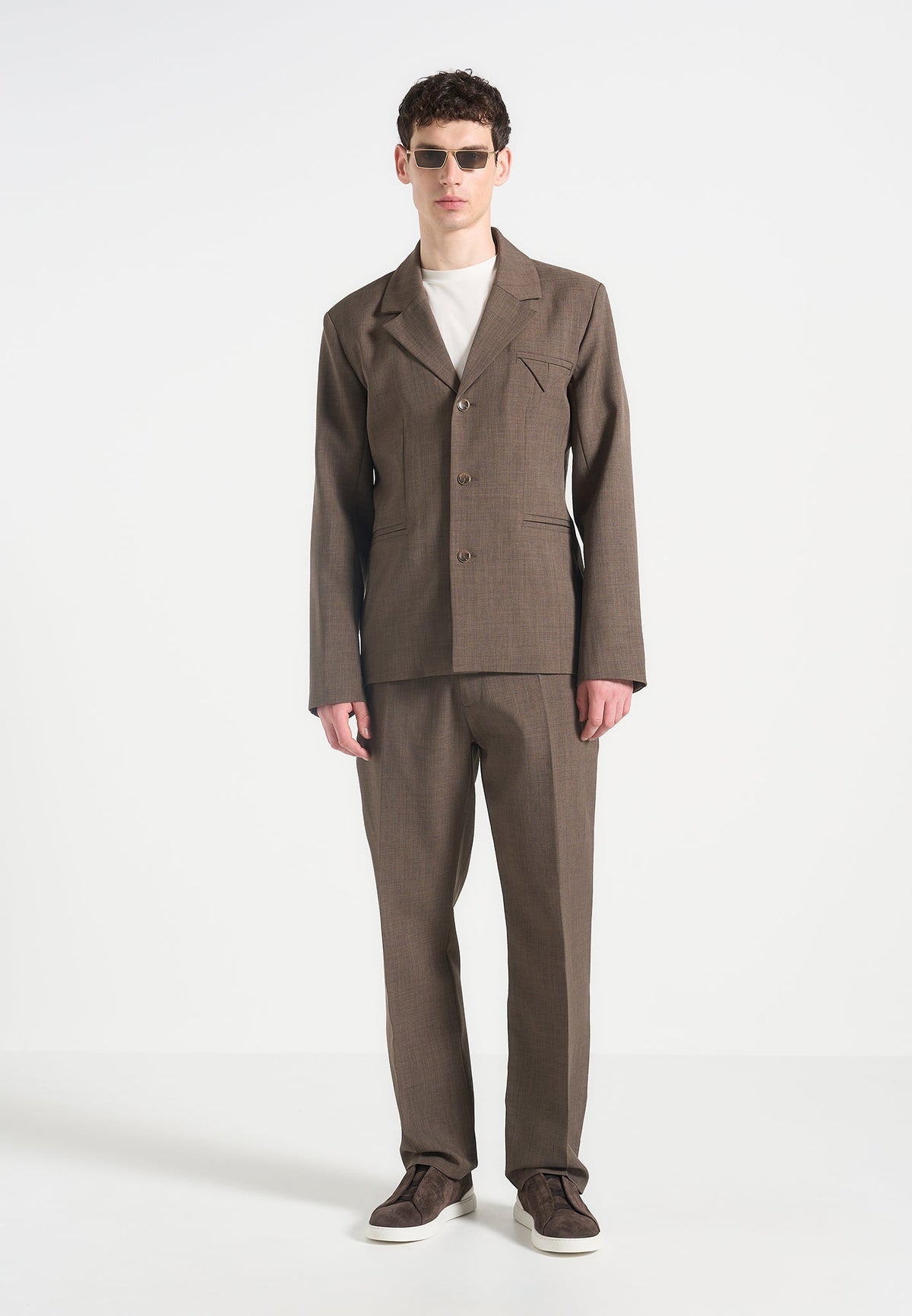 Joseph - Regular Fit Hatched Tailored Trousers - Light Brown