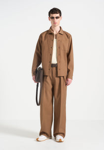 Valentin - Classic Hatched Tailored Long Sleeve Shirt - Fawn