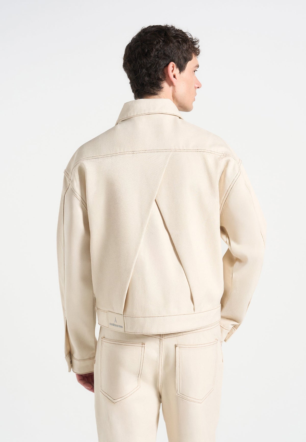 Damien - Denim Jacket with Back Pleat - Cream