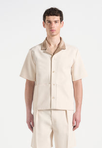 Joel - Twill Shirt with Suede Revere Collar  - Cream