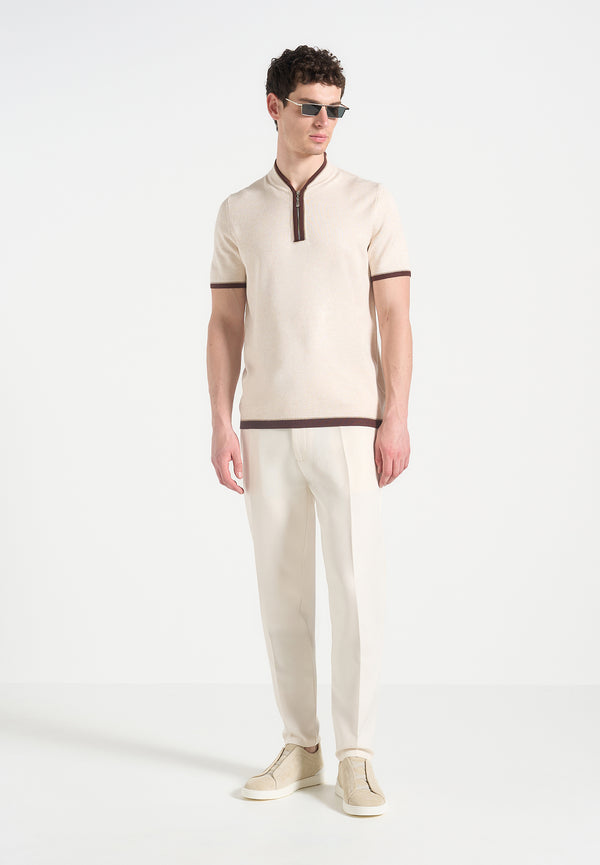 Clement - Crew Neck Zip Polo Shirt - Cream