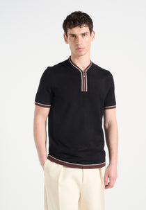 Clement - Crew Neck Zip Polo Shirt - Black