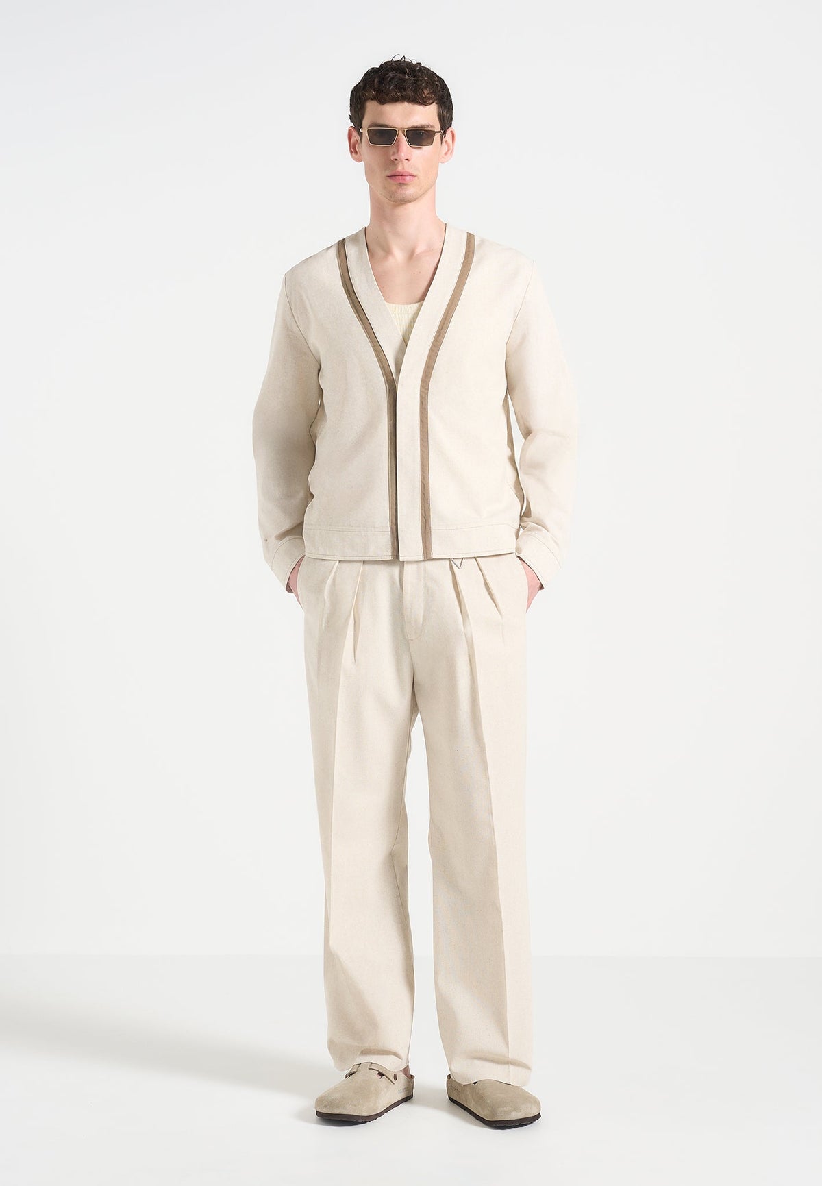 Pierre - Relaxed Fit Linen Pleated Tailored Trousers - Natural